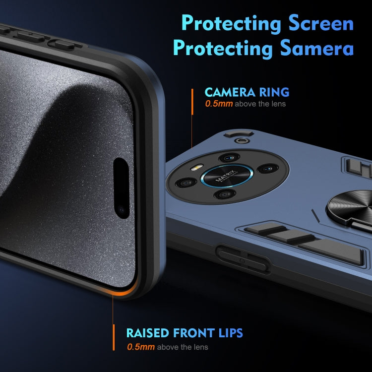 For Honor X9 Shockproof Metal Ring Holder Phone Case(Blue)