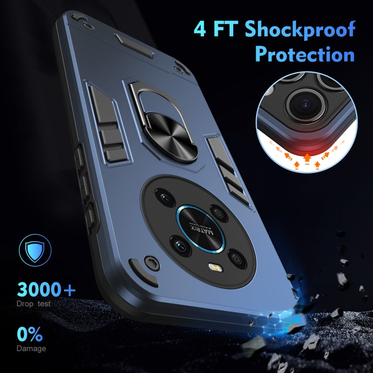 For Honor X9 Shockproof Metal Ring Holder Phone Case(Blue)