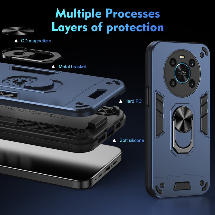 For Honor X9 Shockproof Metal Ring Holder Phone Case(Blue)