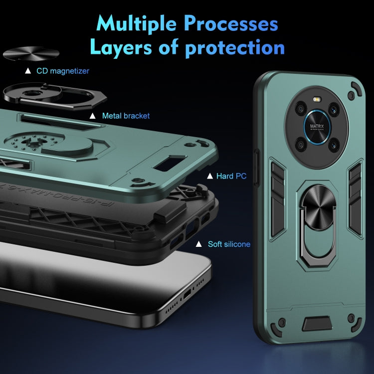 For Honor X9 Shockproof Metal Ring Holder Phone Case(Green)