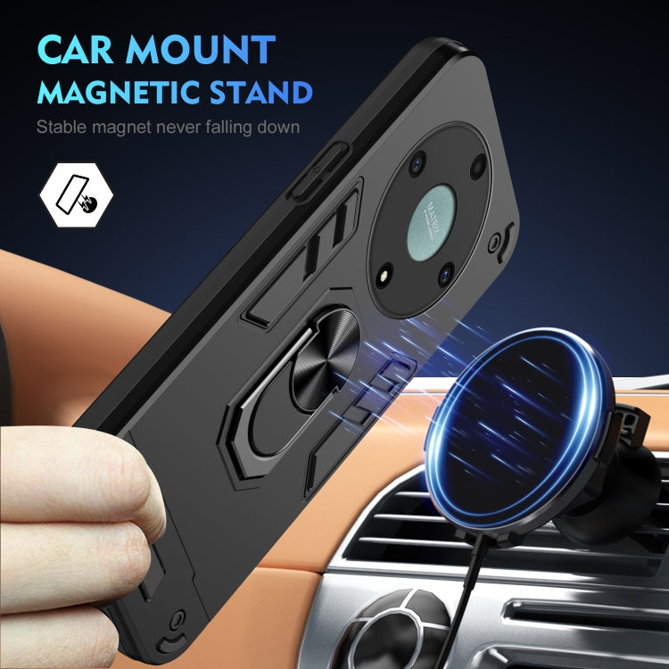For Honor X9a Shockproof Metal Ring Holder Phone Case(Black)