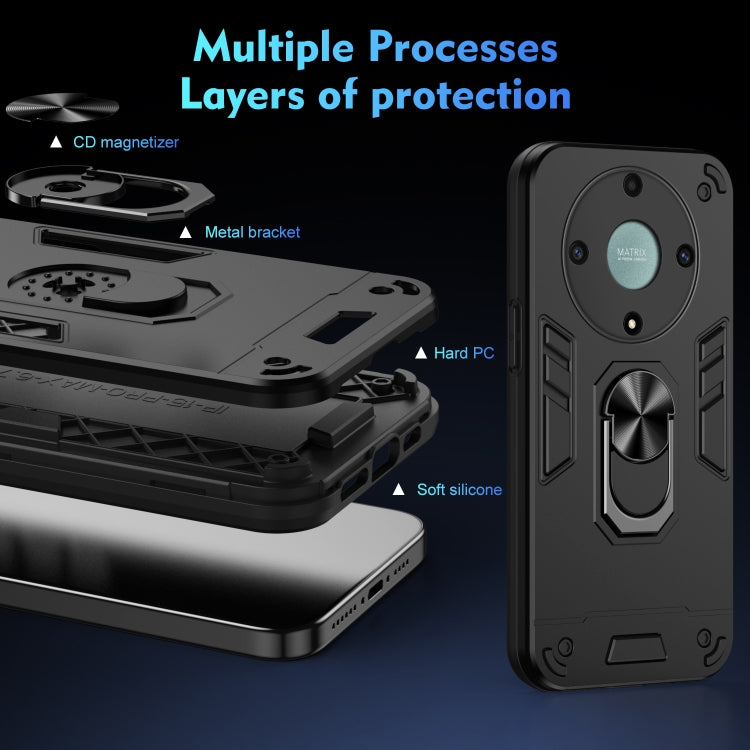 For Honor X9a Shockproof Metal Ring Holder Phone Case(Black)