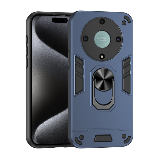 For Honor X9a Shockproof Metal Ring Holder Phone Case(Blue)