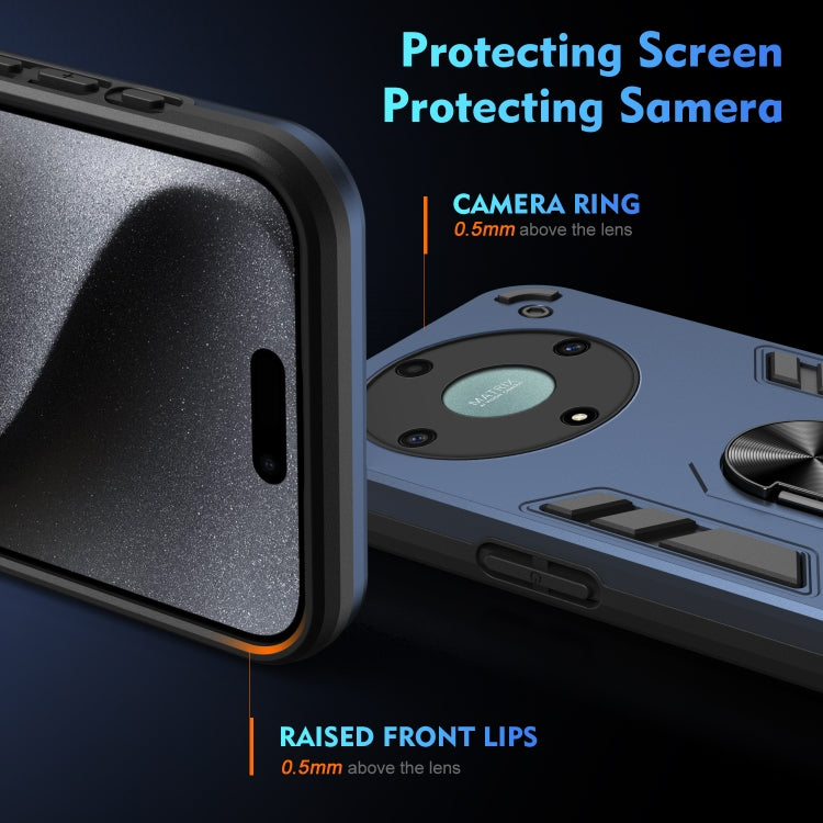 For Honor X9a Shockproof Metal Ring Holder Phone Case(Blue)