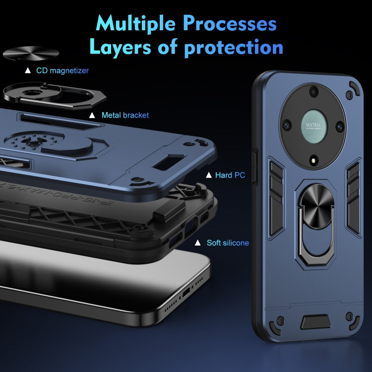 For Honor X9a Shockproof Metal Ring Holder Phone Case(Blue)