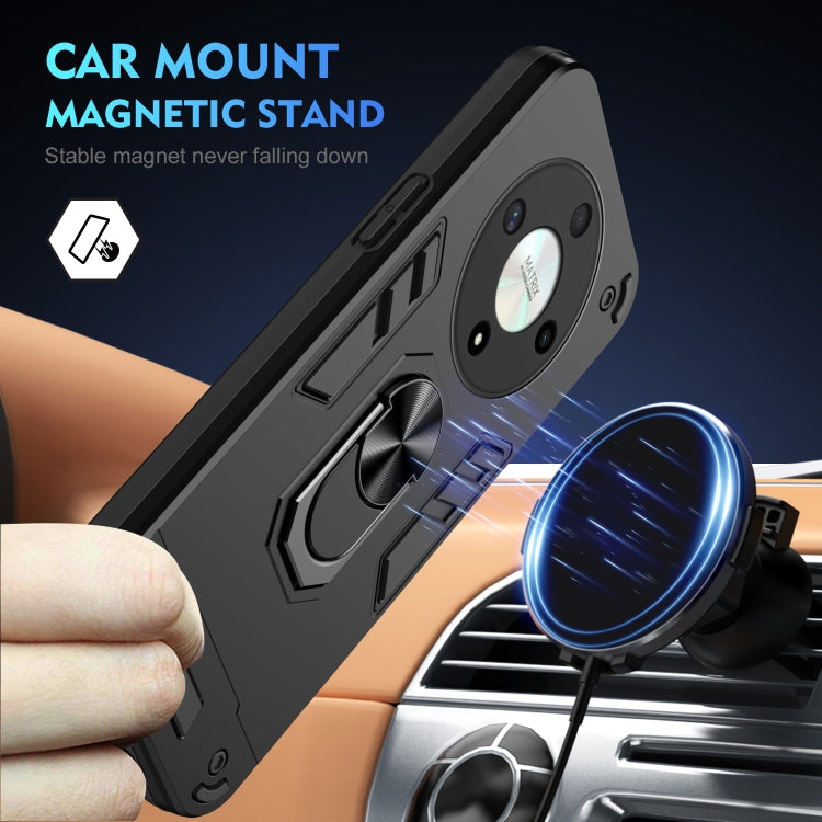For Honor X9b Shockproof Metal Ring Holder Phone Case(Black)