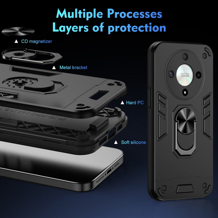 For Honor X9b Shockproof Metal Ring Holder Phone Case(Black)