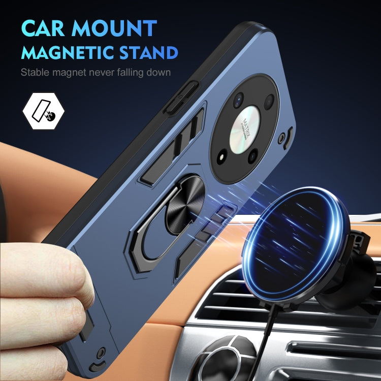 For Honor X9b Shockproof Metal Ring Holder Phone Case(Blue)