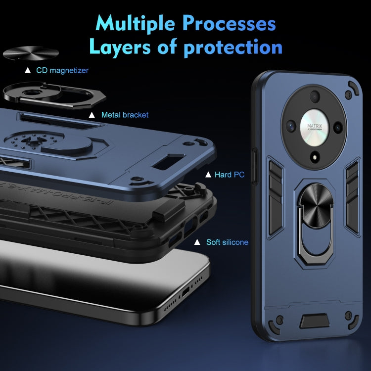 For Honor X9b Shockproof Metal Ring Holder Phone Case(Blue)