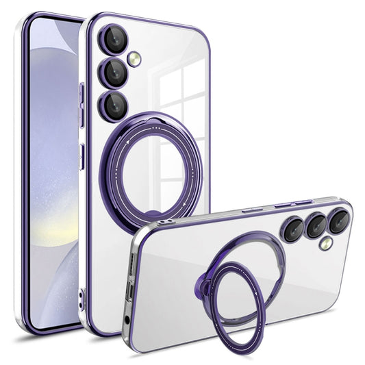 For Samsung Galaxy S24 Electroplating MagSafe 360 Degree Rotation Holder Shockproof Phone Case(Dark Purple)