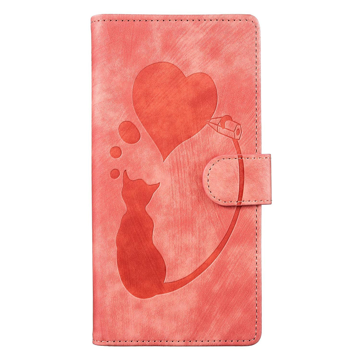 Compatible with iPhone 18 Pro Max & 17 Pro Max Pen Heart Cat Embossed Leather Phone Case - Orange