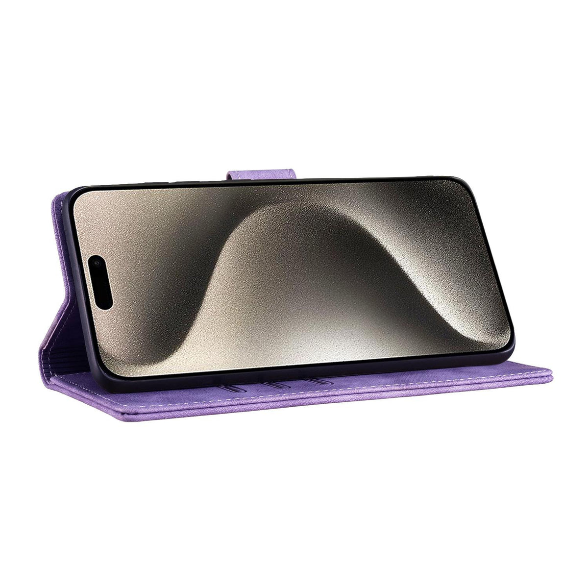 Compatible with iPhone 18 Pro Max & 17 Pro Max Pen Heart Cat Embossed Leather Phone Case - Purple