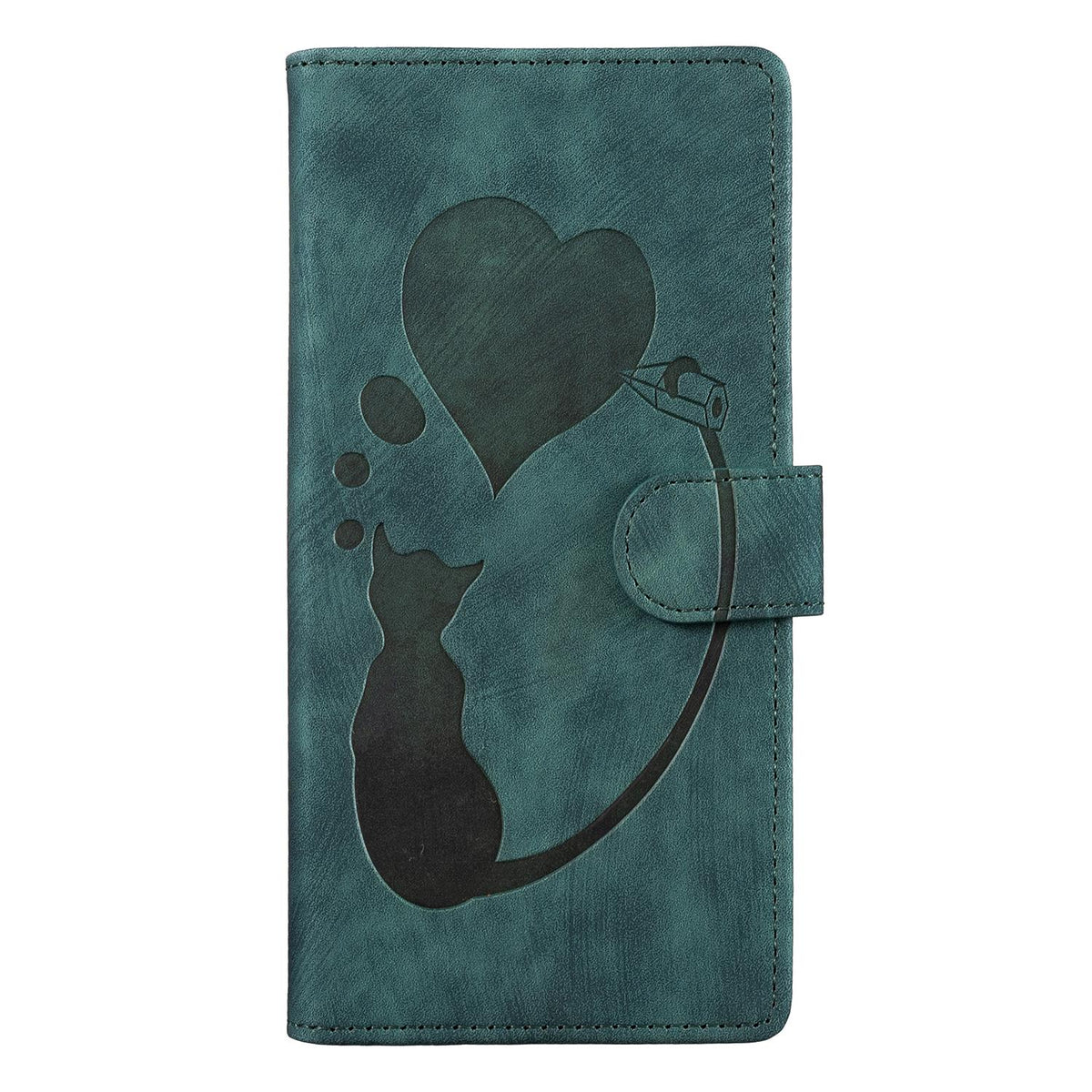 Compatible with iPhone 18 Pro Max & 17 Pro Max Pen Heart Cat Embossed Leather Phone Case - Green