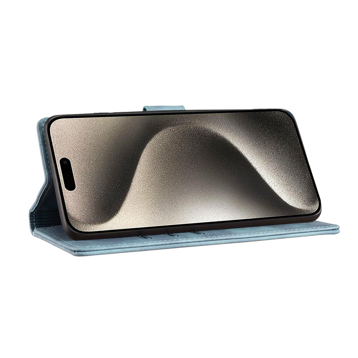 Compatible with iPhone 18 Pro Max & 17 Pro Max Pen Heart Cat Embossed Leather Phone Case - Blue