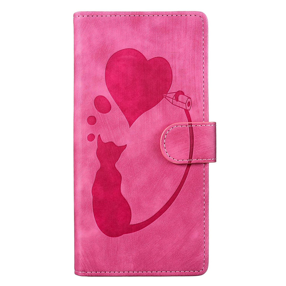 Compatible with iPhone 18 Pro Max & 17 Pro Max Pen Heart Cat Embossed Leather Phone Case - Pink