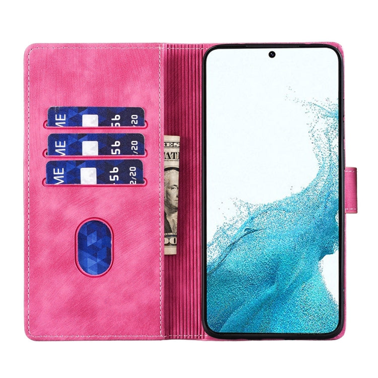 For Samsung Galaxy S24 5G Pen Heart Cat Embossed Leather Phone Case(Pink)