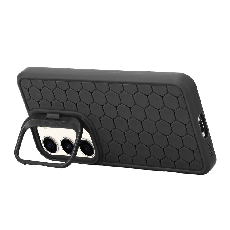 For Samsung Galaxy S24 5G Honeycomb Radiating Holder TPU Phone Case with Lanyard(Black)