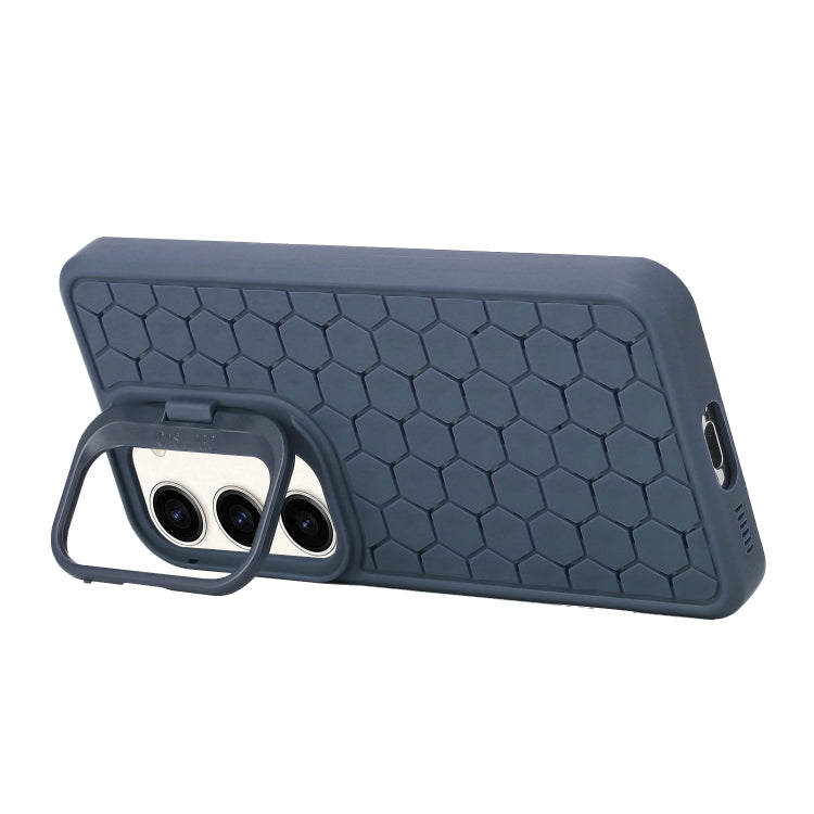 For Samsung Galaxy S24 5G Honeycomb Radiating Holder TPU Phone Case with Lanyard(Blue)