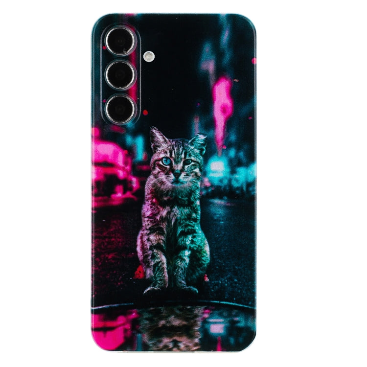 For Samsung Galaxy S24 5G Colorful Painting Pattern TPU Phone Case(Traffic Light Cat)