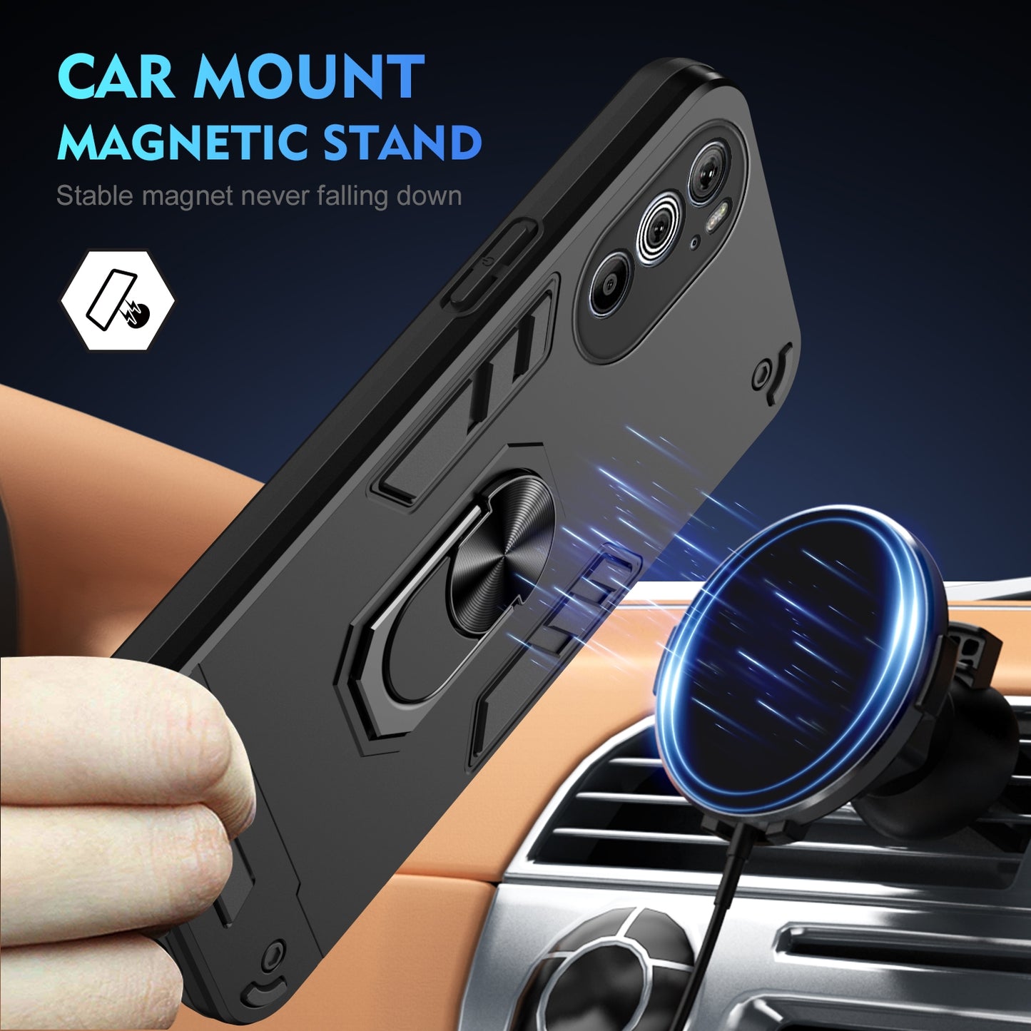 For Motorola Edge 30 Pro Shockproof Metal Ring Holder Phone Case(Black)