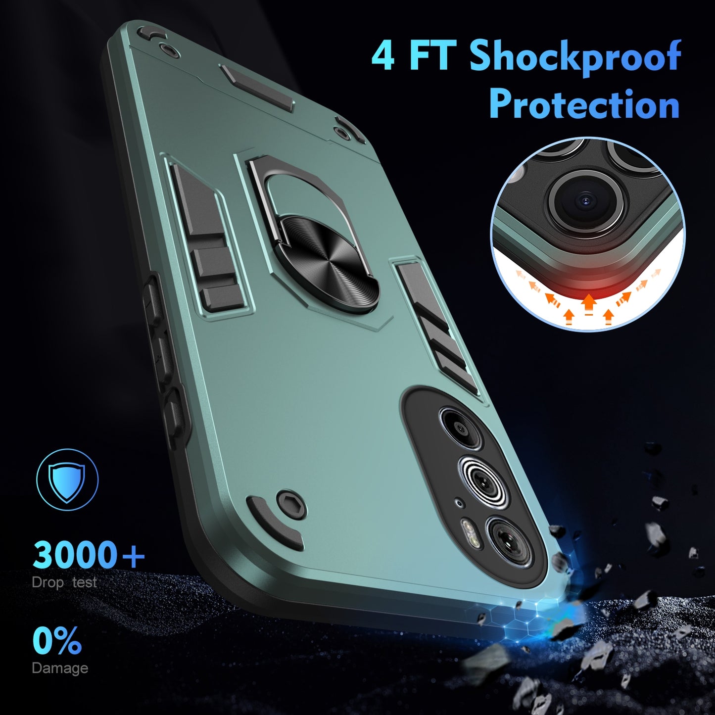 For Motorola Edge 30 Pro Shockproof Metal Ring Holder Phone Case(Green)