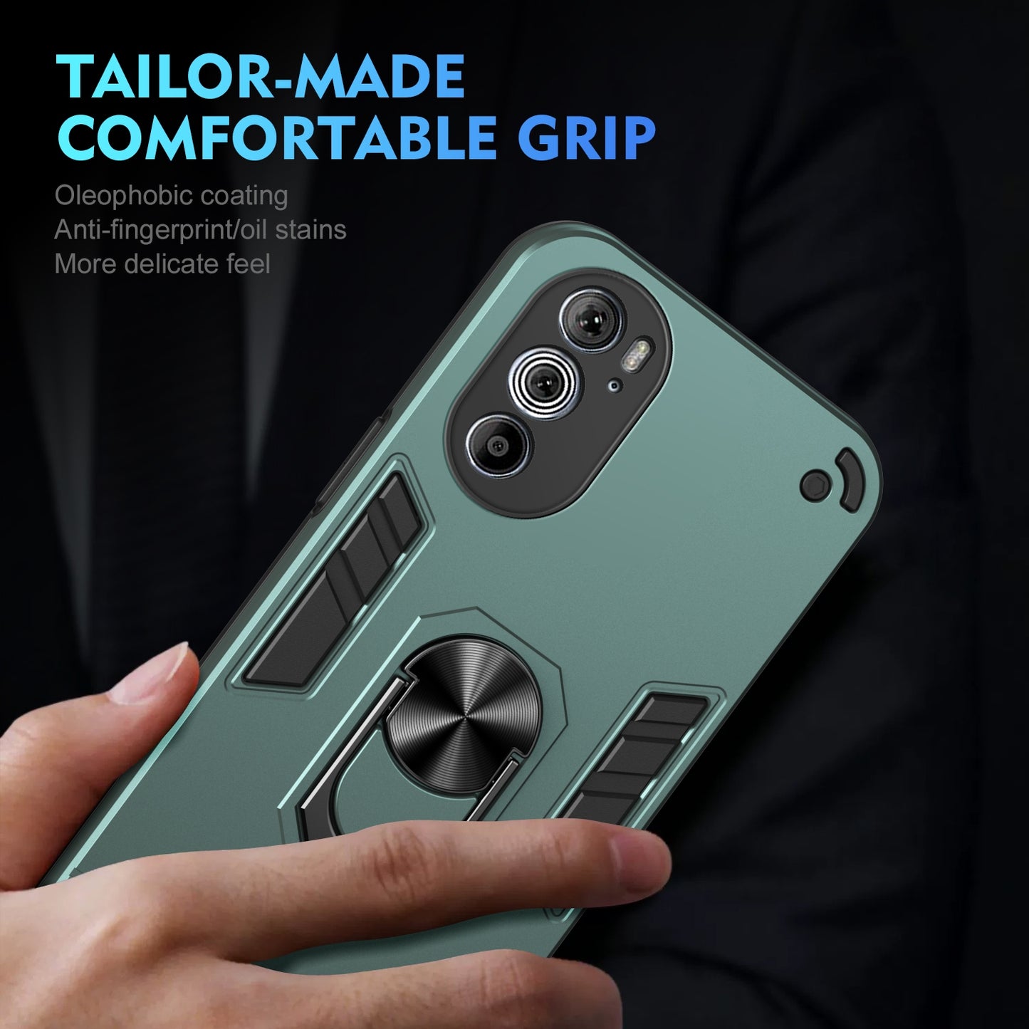 For Motorola Edge 30 Pro Shockproof Metal Ring Holder Phone Case(Green)