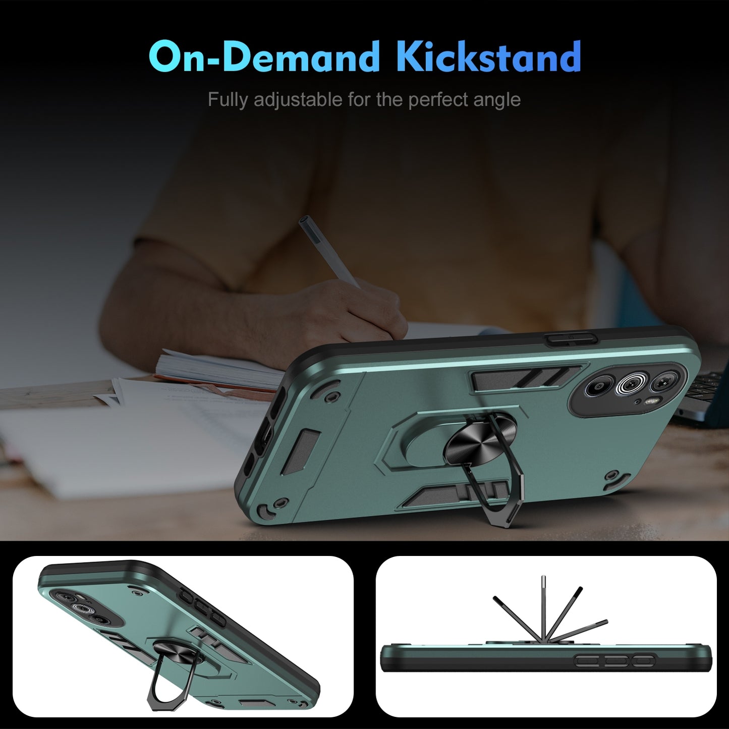 For Motorola Edge 30 Pro Shockproof Metal Ring Holder Phone Case(Green)