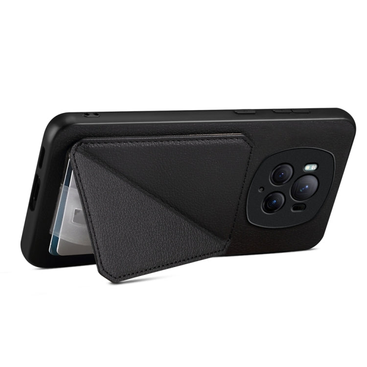 For Honor Magic6 Pro 5G D04 Calf Texture Dual Card Slot Holder Phone Case(Black)
