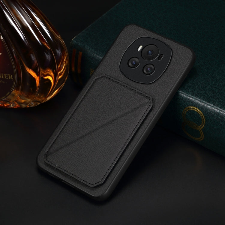 For Honor Magic6 5G D04 Calf Texture Dual Card Slot Holder Phone Case(Black)