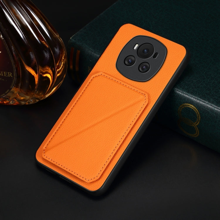 For Honor Magic6 5G D04 Calf Texture Dual Card Slot Holder Phone Case(Orange)