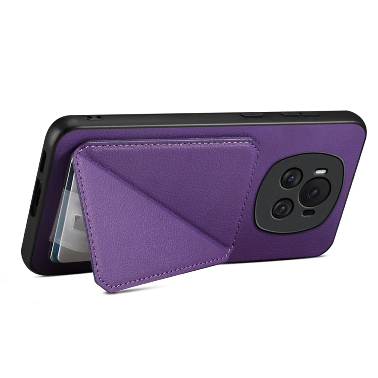 For Honor Magic6 5G D04 Calf Texture Dual Card Slot Holder Phone Case(Purple)