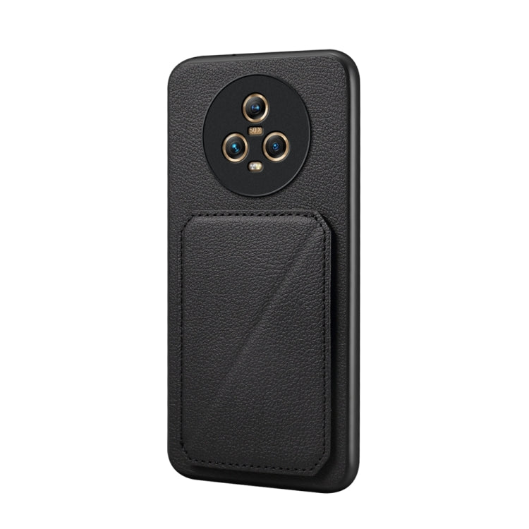 For Honor Magic5 5G D04 Calf Texture Dual Card Slot Holder Phone Case(Black)
