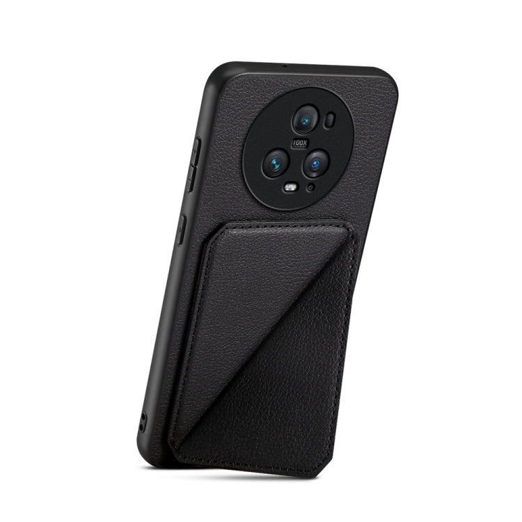 For Honor Magic5 Pro 5G D04 Calf Texture Dual Card Slot Holder Phone Case(Black)