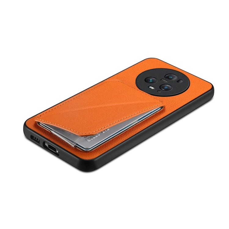 For Honor Magic5 Pro 5G D04 Calf Texture Dual Card Slot Holder Phone Case(Orange)