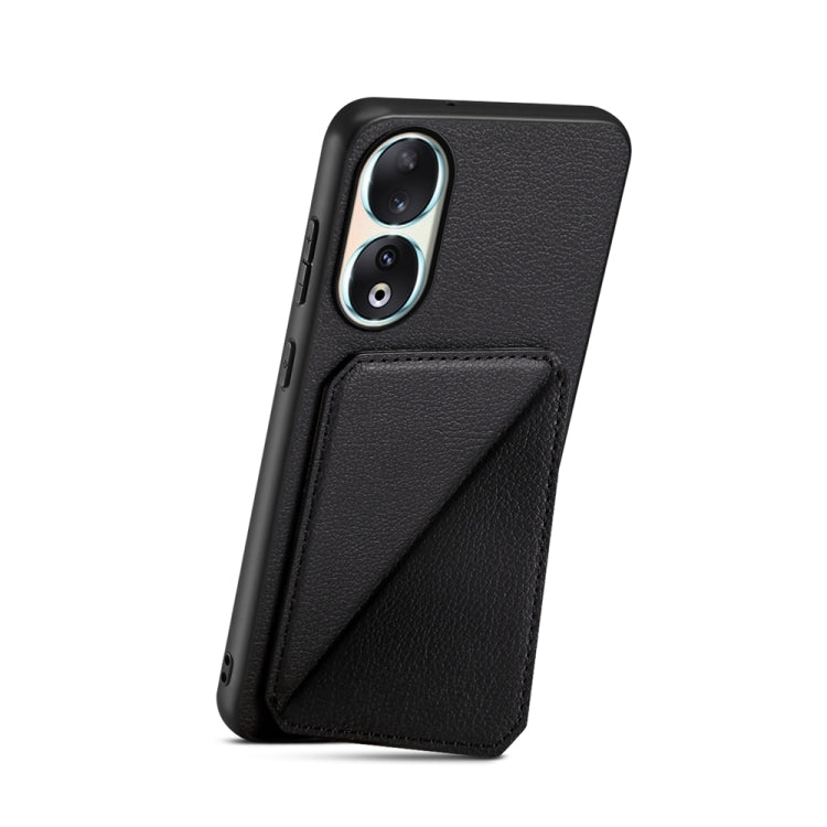 For Honor 90 D04 Calf Texture Dual Card Slot Holder Phone Case(Black)