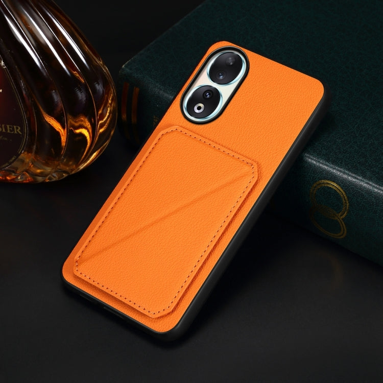 For Honor 90 D04 Calf Texture Dual Card Slot Holder Phone Case(Orange)