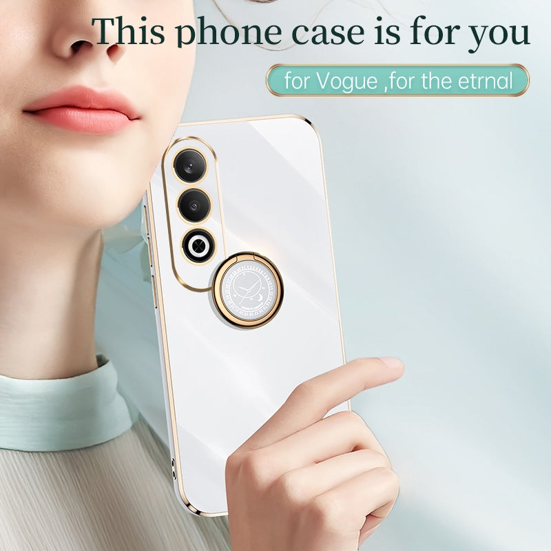 For OPPO K12 XINLI Straight Edge 6D Electroplate TPU Phone Case with Ring Holder(Pink)