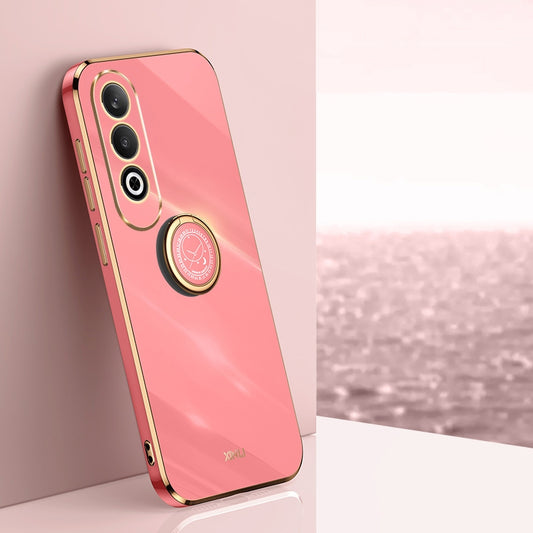 For OPPO K12 XINLI Straight Edge 6D Electroplate TPU Phone Case with Ring Holder(Hawthorn Red)