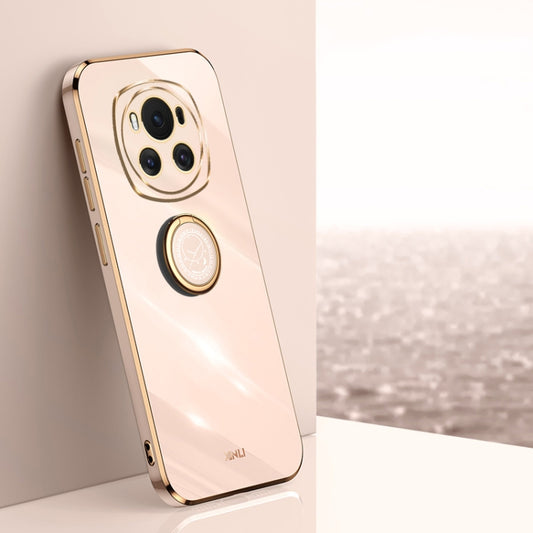 For Honor Magic6 5G XINLI Straight 6D Plating Gold Edge TPU Shockproof Case with Ring Holder(Pink)