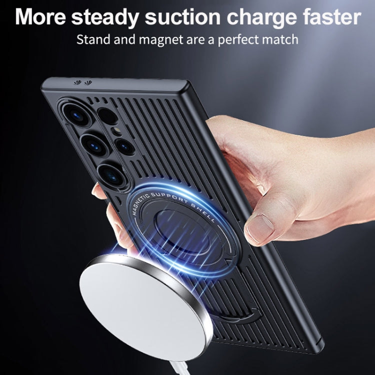 For Samsung Galaxy S24 5G Cooling MagSafe Magnetic Ring Holder PC Phone Case(Grey)