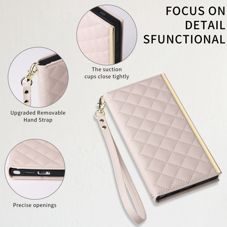 For Samsung Galaxy S24 5G Crossbody Rhombic Sucker Leather Phone Case(White)