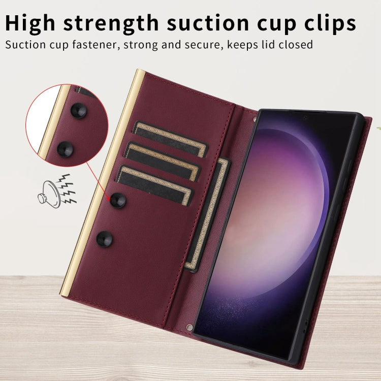 For Samsung Galaxy S24 5G Crossbody Rhombic Sucker Leather Phone Case(Claret)