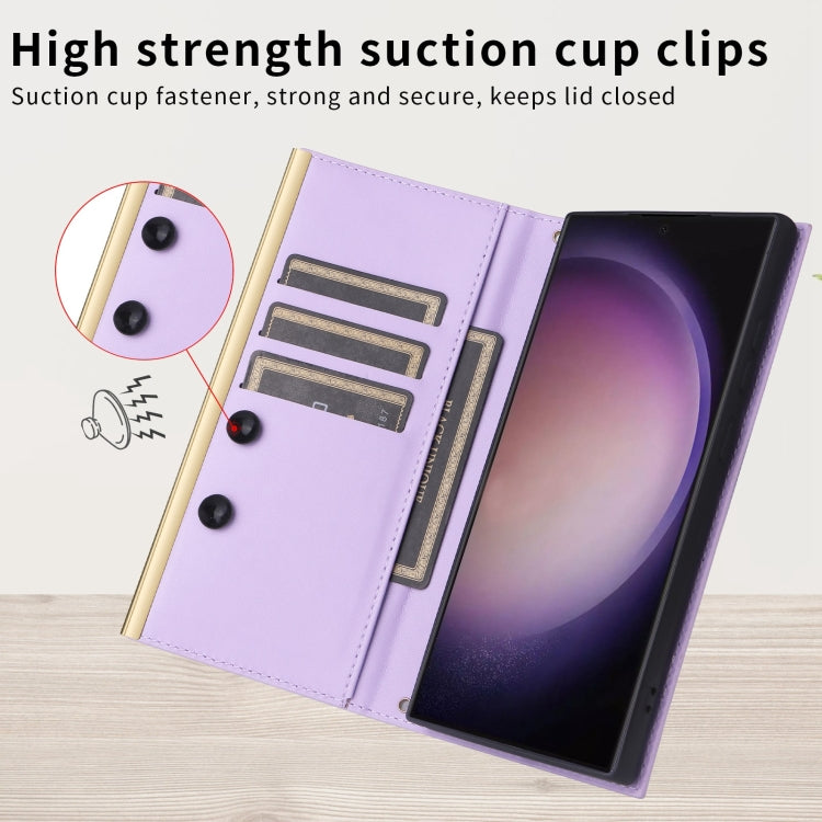 For Samsung Galaxy S24 5G Crossbody Rhombic Sucker Leather Phone Case(Purple)
