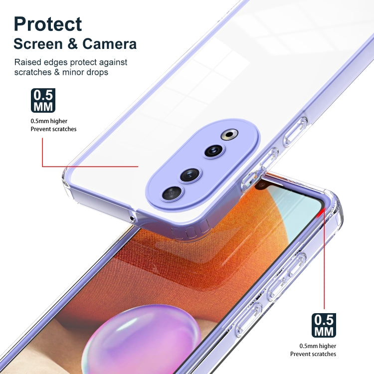 For Honor 90 3 in 1 Clear TPU Color PC Frame Phone Case(Purple)