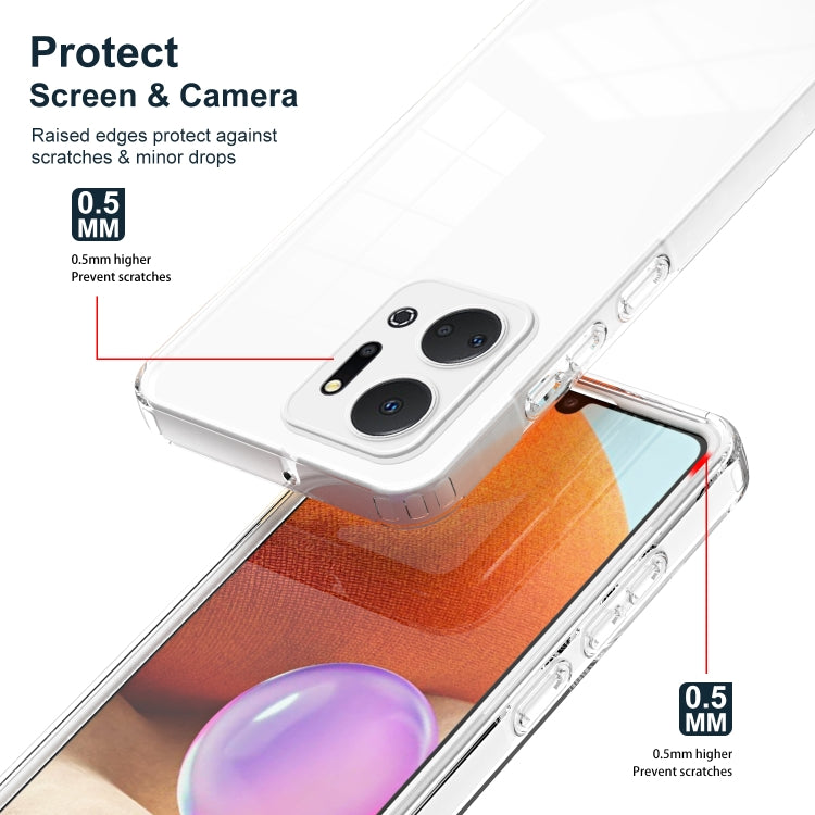 For Honor X7a 3 in 1 Clear TPU Color PC Frame Phone Case(White)