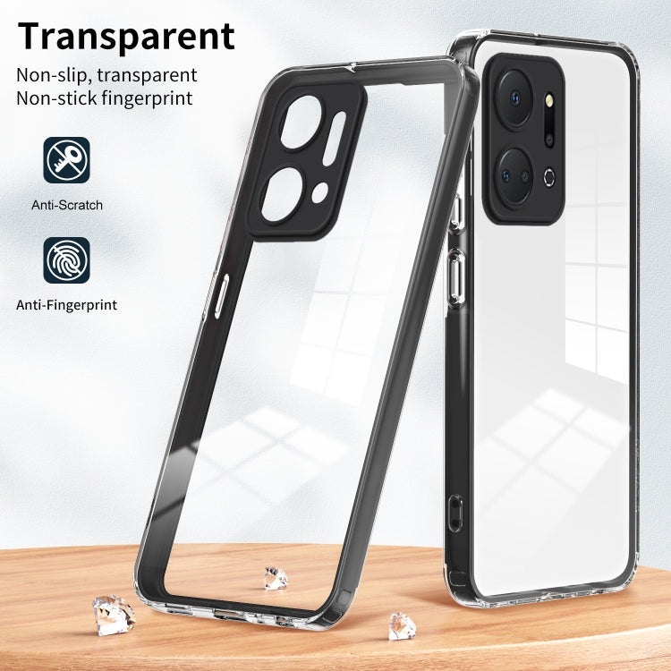 For Honor X7a 3 in 1 Clear TPU Color PC Frame Phone Case(Black)