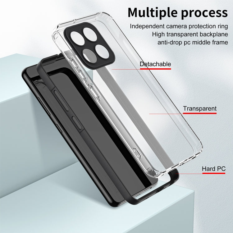For Honor X8b 3 in 1 Clear TPU Color PC Frame Phone Case(Black)