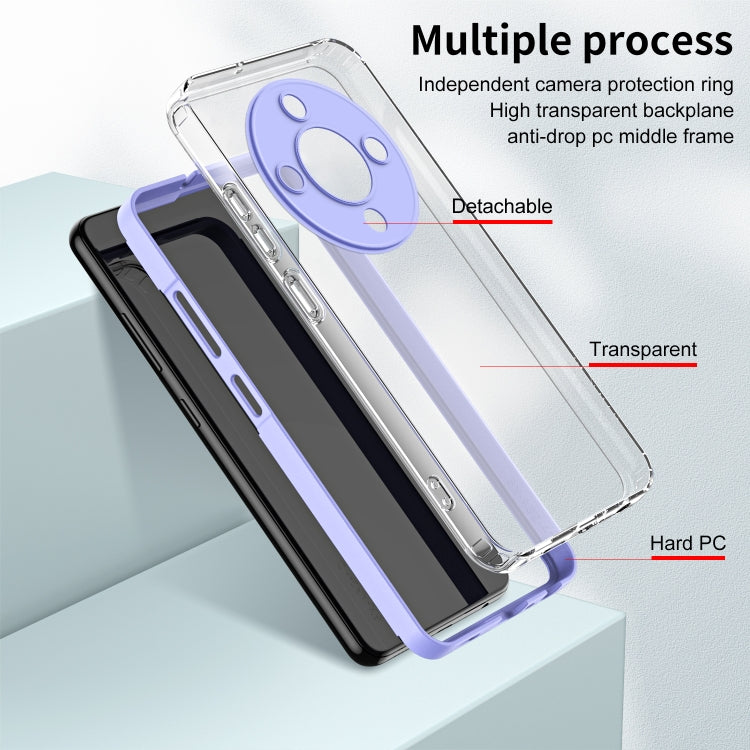 For Honor X9b 3 in 1 Clear TPU Color PC Frame Phone Case(Purple)