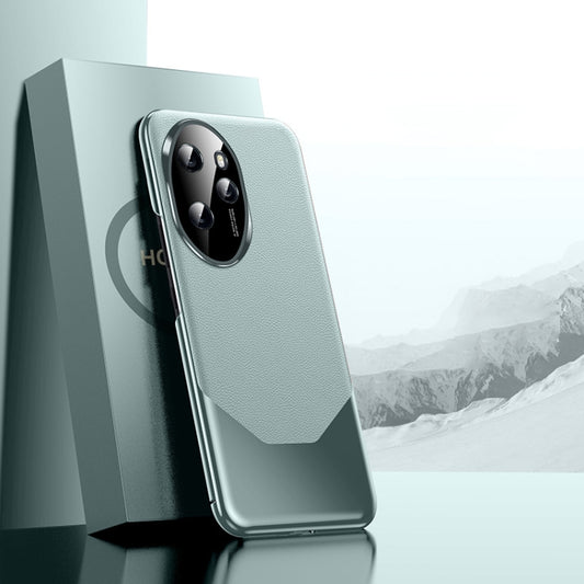 For Honor 100 Pro Electroplated Imitation Ultimate Design PC + Leather Phone Case(Cyan)