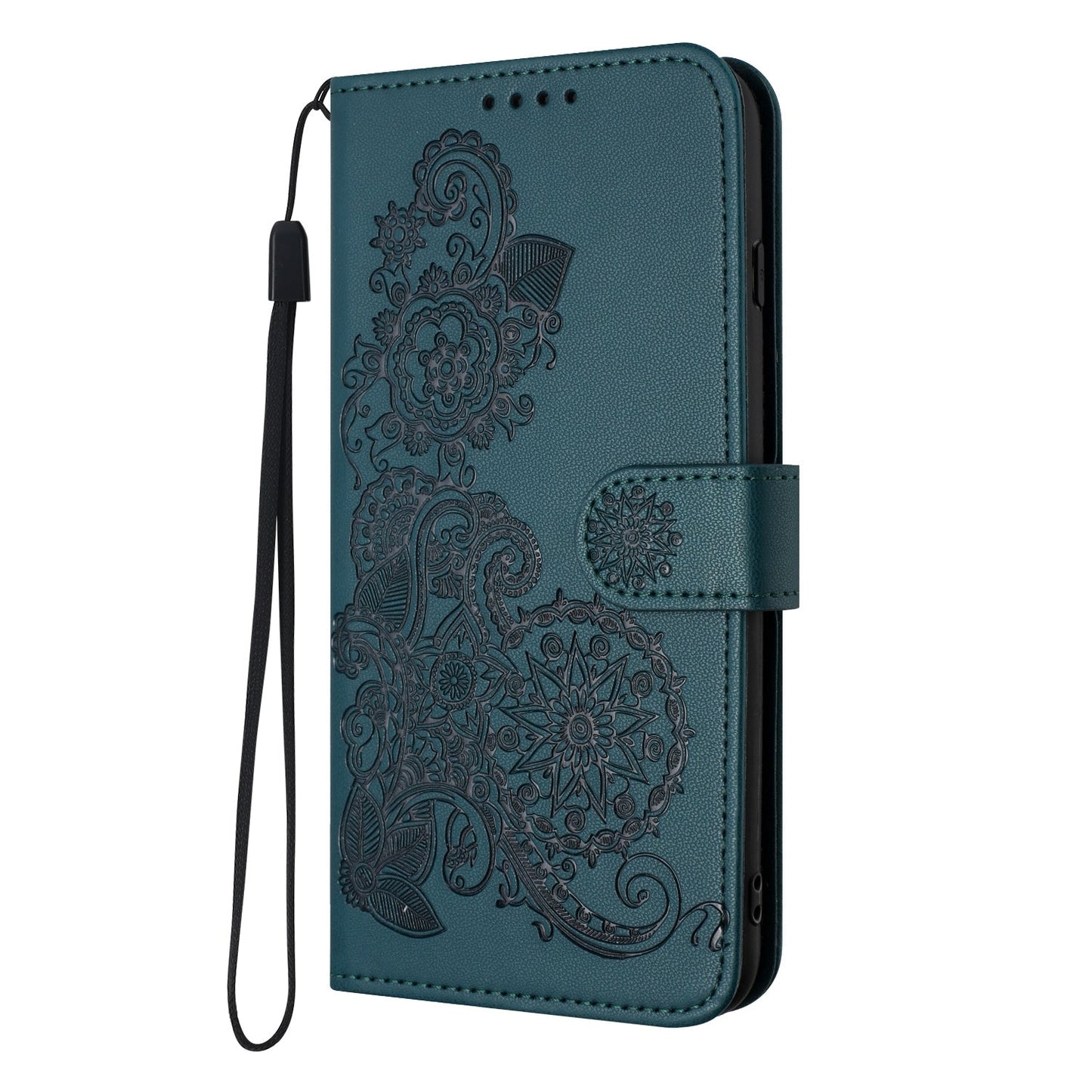 For iPhone 16e Datura Flower Embossed Flip Leather Phone Case(Dark Green)